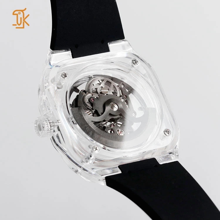 SANYIN Custom Square Transparent Watches No Logo Luxury Skeleton White Automatic Mechanical Wrist Watch Manufacturers