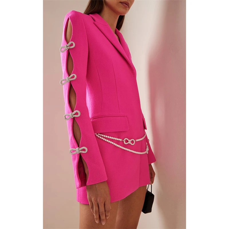 customized Couture Milano crystal embellished heart blazers hollowed out bow rhinestone pearl belt blazer for women 5138