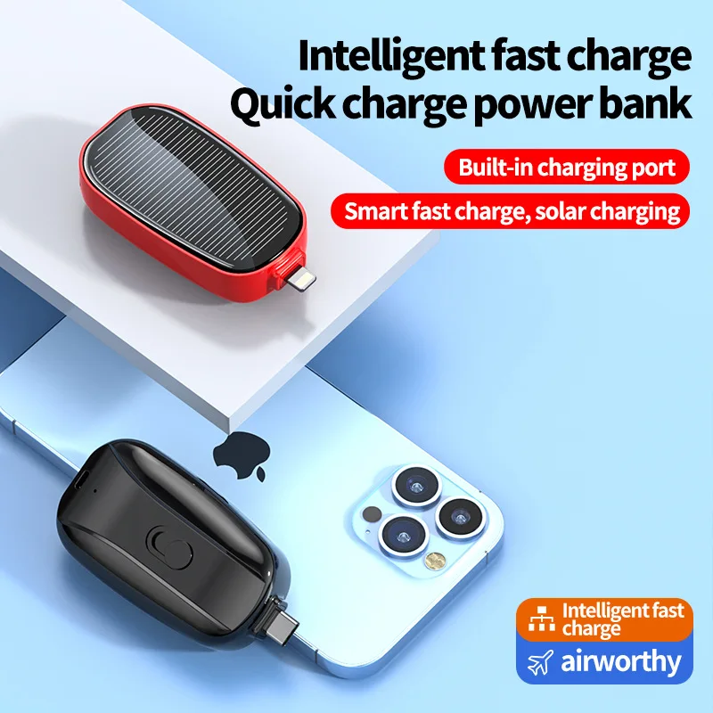 2025 Power Bank Ultra Tiny Solar Powered Key Chain Power Bank Cell Phone Solar Charger Portable Mobile Battery Cargador Portatil