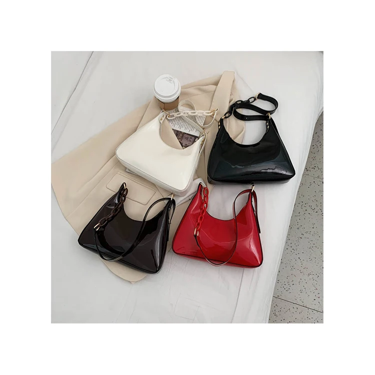 
Vintage Patent Leather Underarm Saddle Bags Women Solid Color Armpit Bag Summer Female Texture Shoulder Handbags Purses 