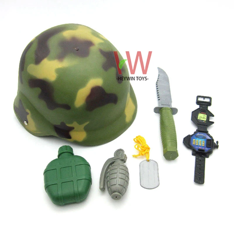 Pretend Play Toys Military Play Set  Helmet  Wristwatch  Military kettle  Canteen  Dagger  Grenade  Children Plastic Toys (HM9N)