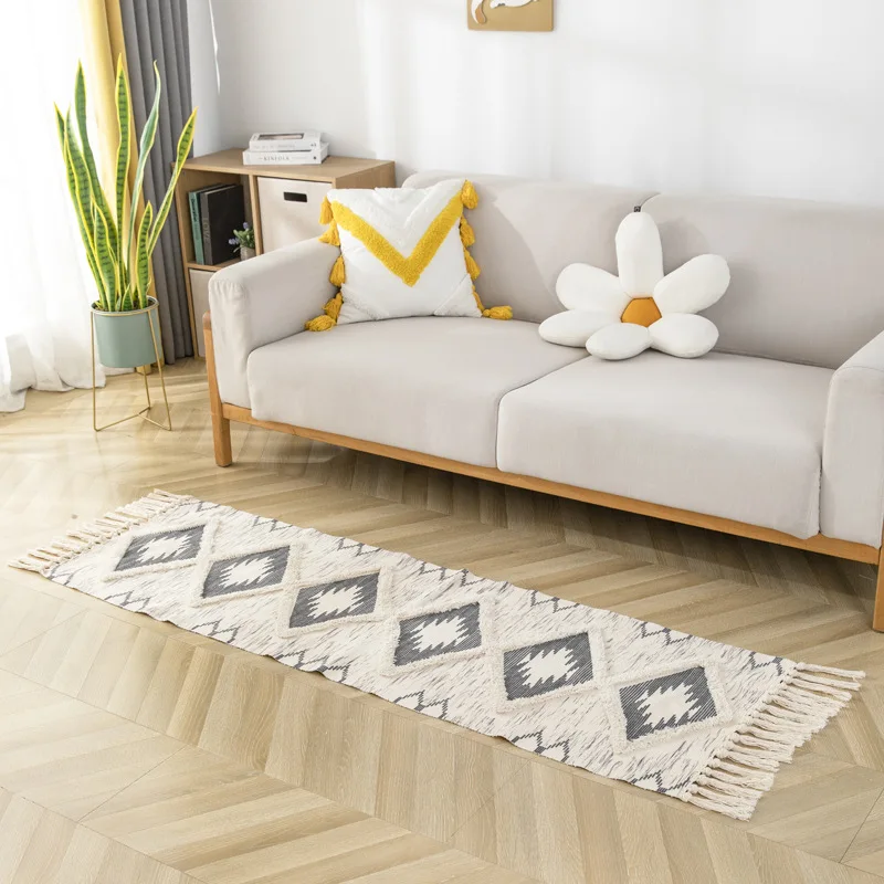 Cotton And Linen Woven Mat With Tassel High Quality Floor Mat Home Decorative Living Room Carpet