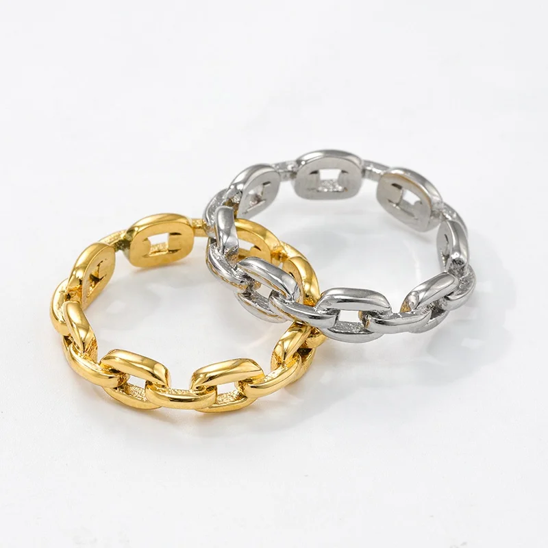 New 2023 Dubai Design 18K Pvd Gold Plated Stainless Steel Jewelry Big Finger Cuban Chain Rings
