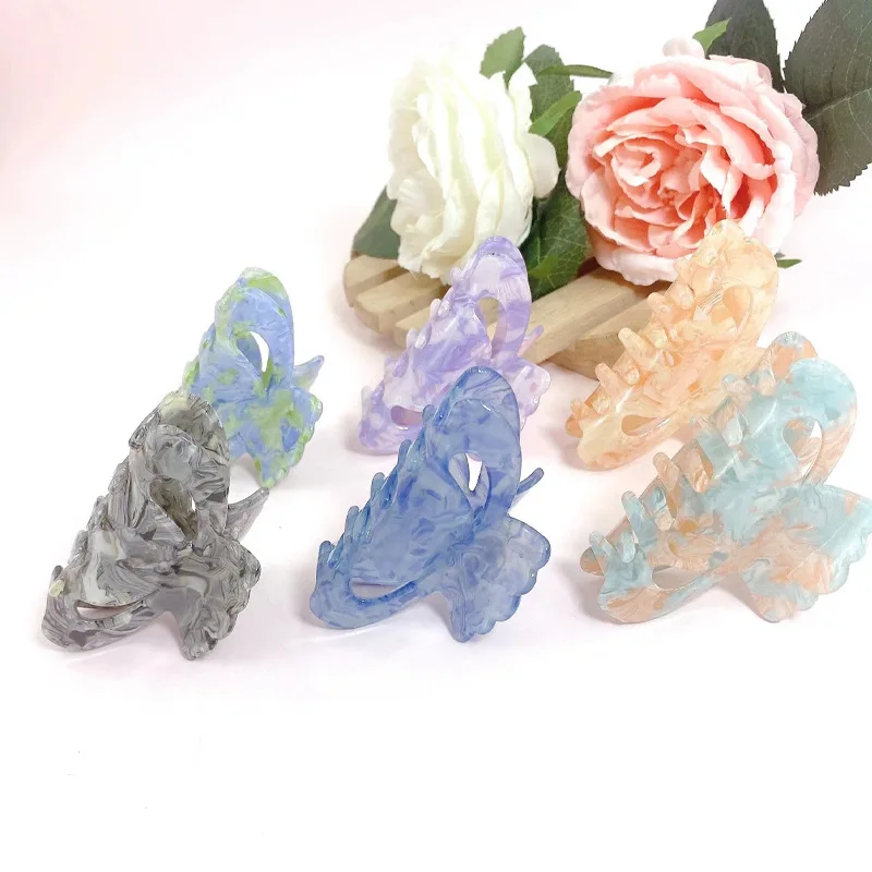 Korean version of the East gate Marble transparent hair clip back head spoon French retro mermaid color hair claw headdress