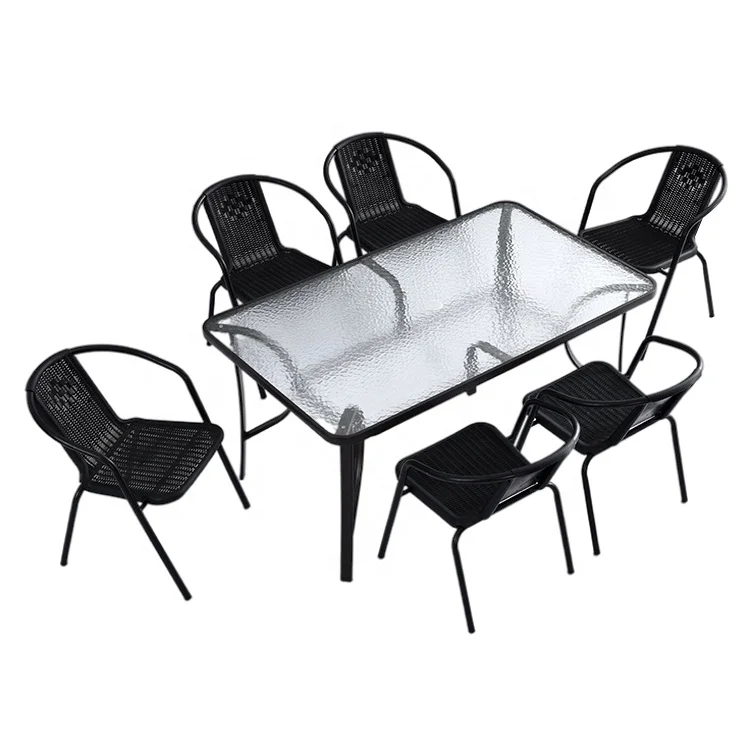 Langfang Furniture Glass Coffee Table Set for Dinning Garden Table and Chairs Rattan