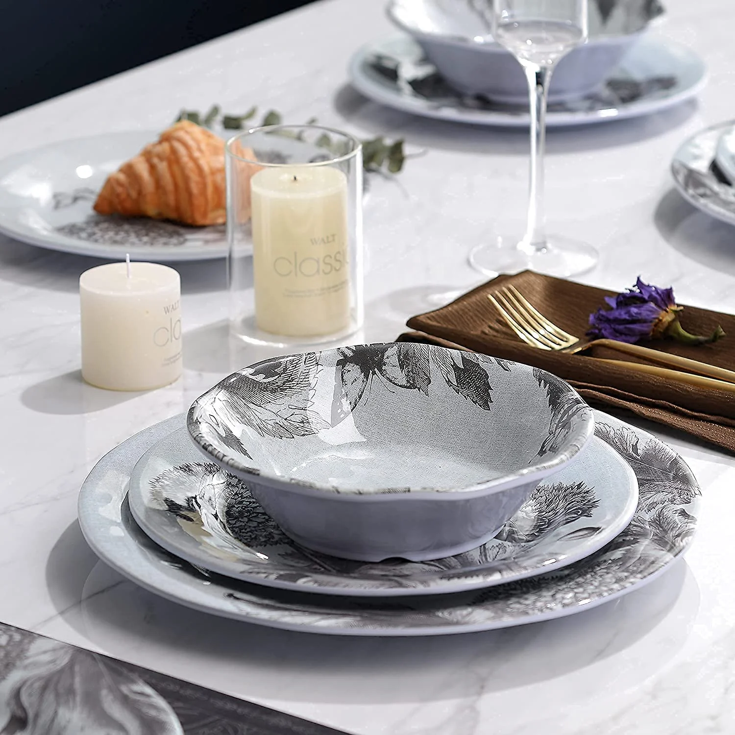 Melamine  teller camdinner diner set- round plate bowl dinnerware set  Everyday Use 12pcs dinner  set Dishwasher safe