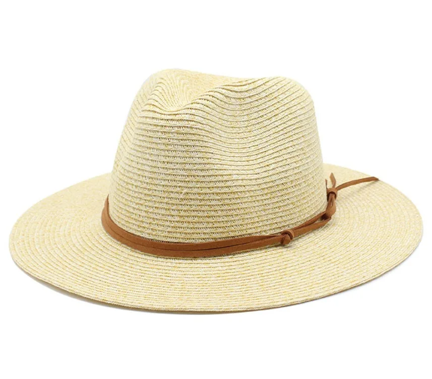 Adult Mixed Color Paper Straw Panama Hat with Faux Suede Band Decoration
