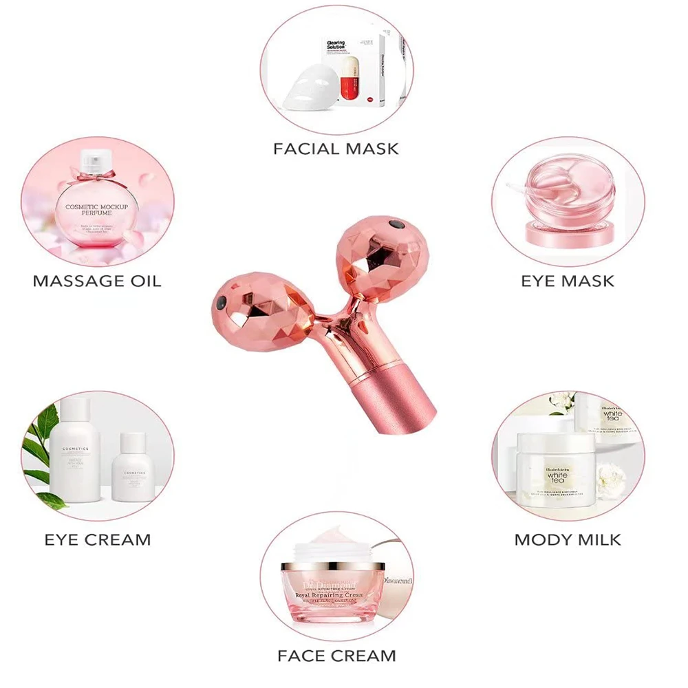 5-In-1 Electric Face Massager Set 3D V Lifting Roller + Rose Quartz Facial Massager Roller