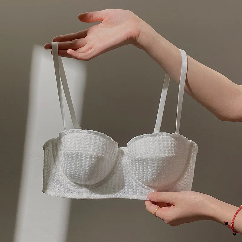 Cotton Underwear Women Top Bra Wireless Gathered Comfort Push up Bralette Seamleass Bras Adults Crocheted Plain Plain Dyed 2pcs