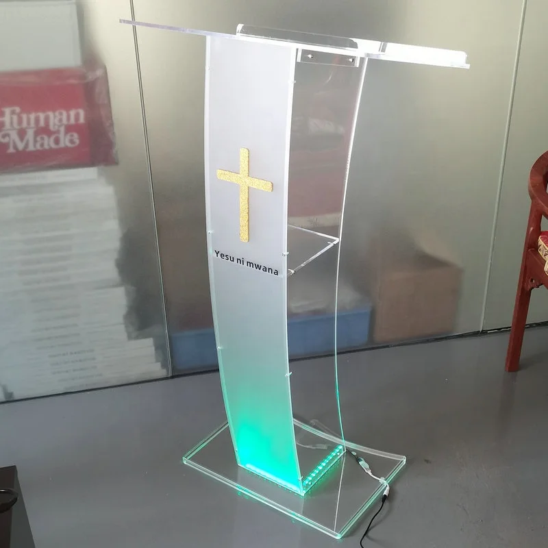 Transparent LED Lighting Acrylic School Lectern Acrylic Platform podium Church Pulpit