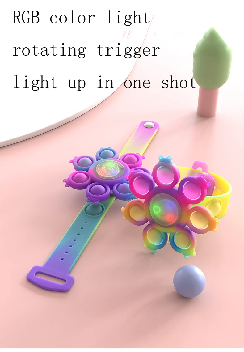 Silicone Push Bubble Wristband Kids Watch Shaped Bubble Fidget Spinner Natural ladybird Tie Dye Squeeze glow it Fidget Bracelet