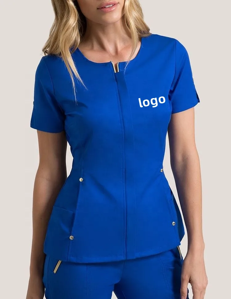Lab Coat Medical Scrubs Hospital Nurse Scrub Multiple Cargo Pocket Nursing Scrubs Uniforms Sets With Zipper Jacket