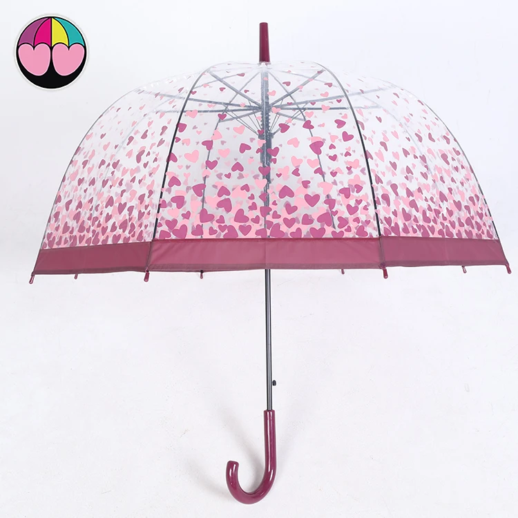 Lovely Straight Children Kids PVC&POE Plastic Dome Bubble Transparent Clear Umbrella With Custom Cartoon Printing