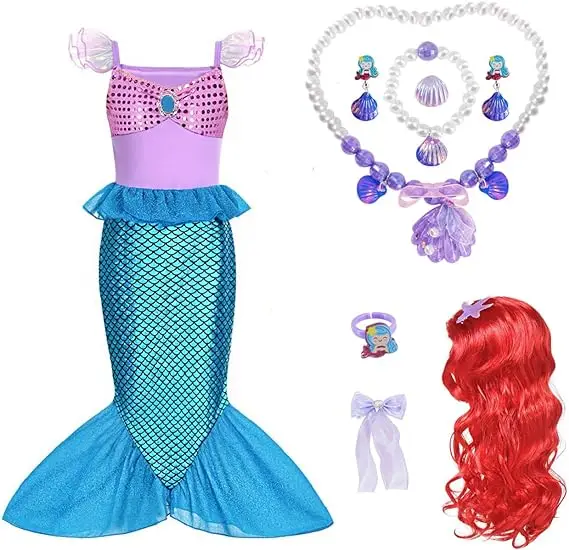 Mermaid Costume Kids Princess Mermaid Costumes Fancy Dress Up Cosplay Halloween Party Carnival Outfit with Accessories