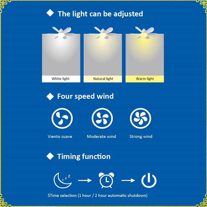 Ceiling Led Fan Light Moving Head Intelligent Dimming Fan Bulb Home Decor 360 Rotating Remote Control Modern E27 Ceiling Fan