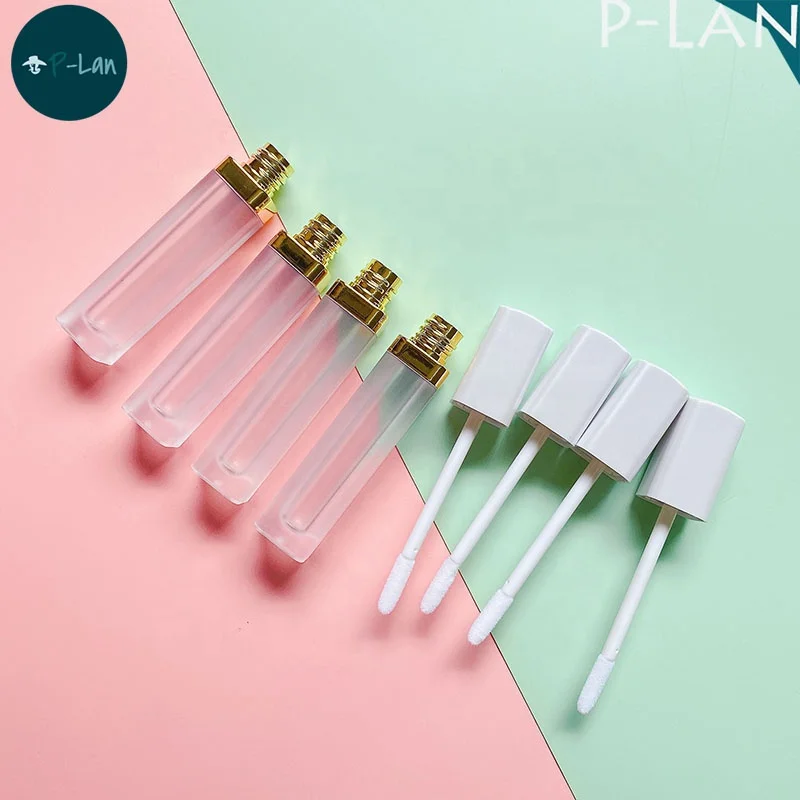 P-Lan Brand Stock 100pcs 4ml Pearl White Top Frosted Liquid Lipstick Tubes Custom Logo Empty Square Lip Gloss Tube With Wand