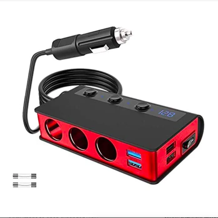 
Quick Charge 3.0 Cigarette Lighter Splitter, 12V/24V 3-Socket 120W DC Power Car Splitter with LED Voltmeter Power Switch 