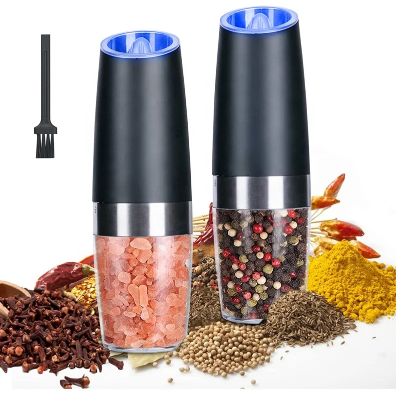 Source Factory Battery Operated  Black Spice Grinder Electric Salt and Pepper Mill With Blue light