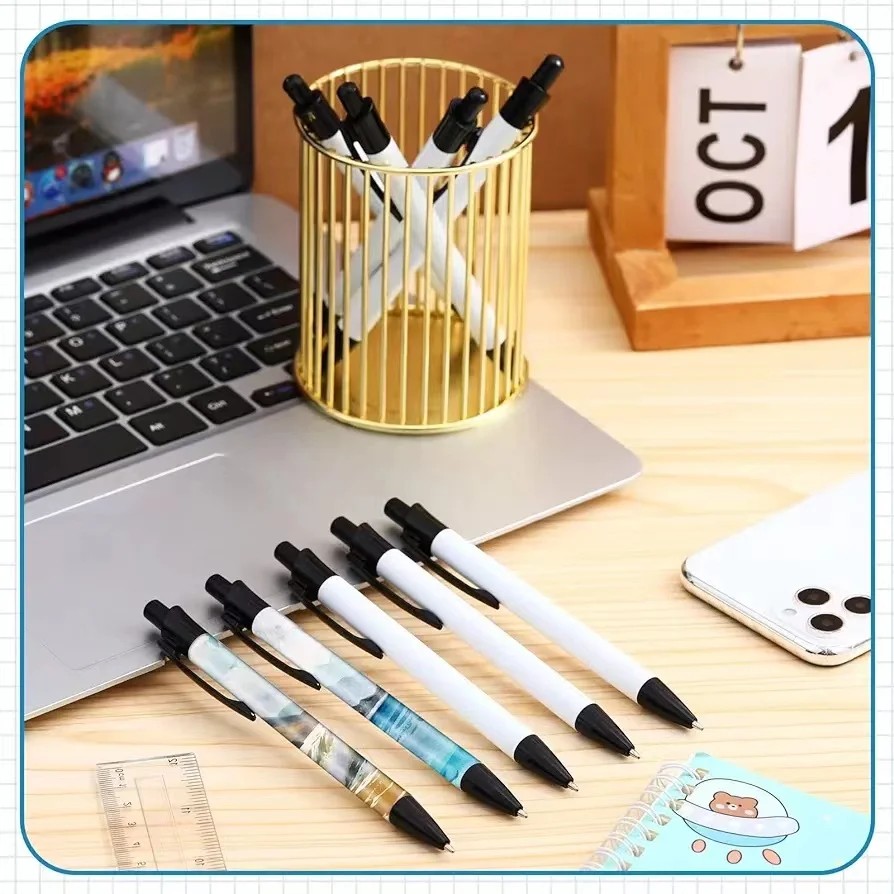 Sublimation Blank Ballpoint Oil Ink Click Silver Metal Gel Pen