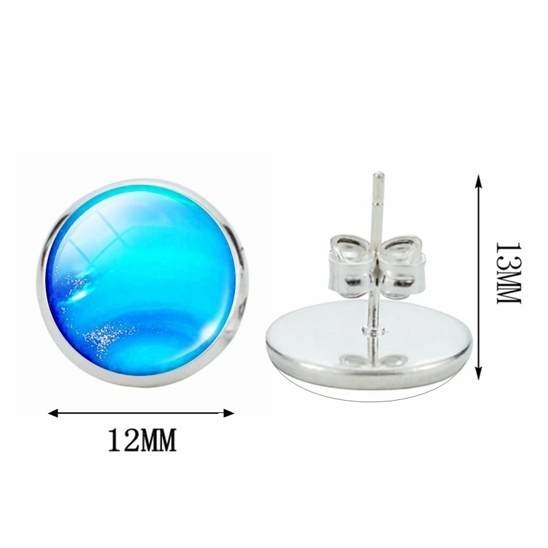 Full Moon Ear Studs Stainless Steel Silver Color New Glass Dome Cabochon Jewelry women men Fashion Space Stud Earrings