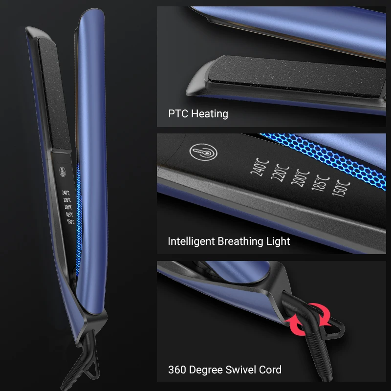 Professional  PTC Fast Heating Touch Screen LED Display Flat Iron Hair Straightener with Intelligent Breathing Light