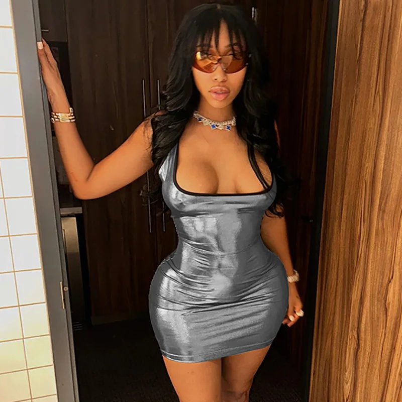 Wholesale prom fashion 2023 women clothes shiny party club wear sleeveless dress