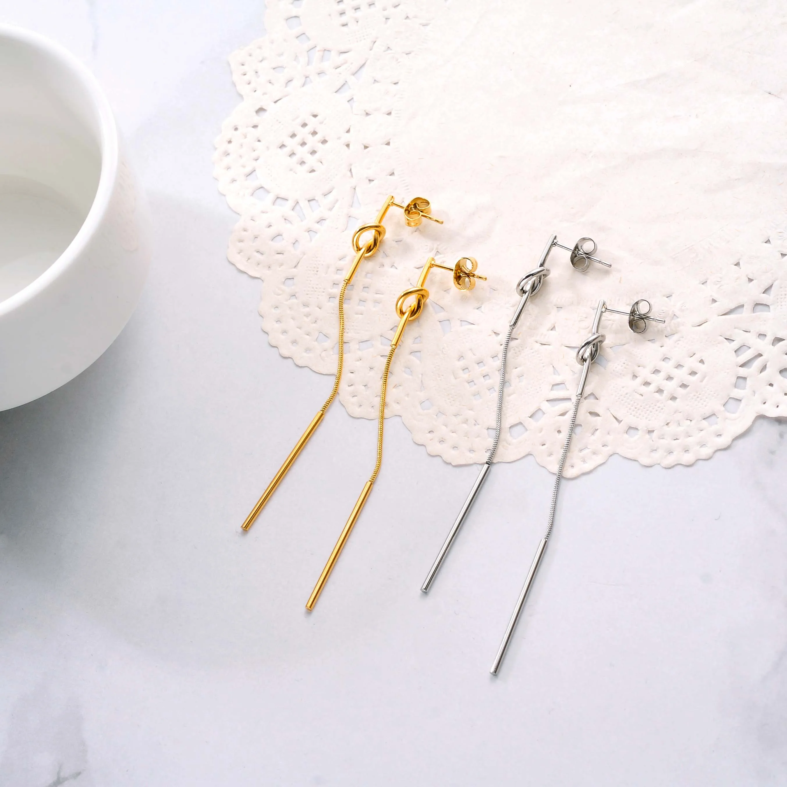 Wholesale High End Steel Earrings Waterproof Hypoallergenic 18k Gold Plated Tassel Women Earring Set Channel Jewelry