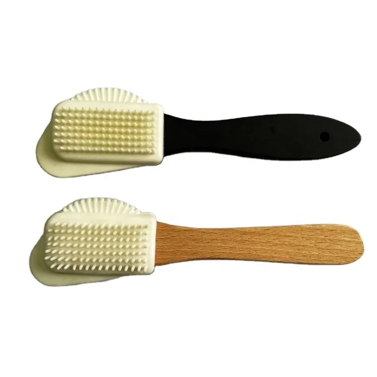 Customer Logo Wooden Handle Silicone Nubuck and Suede Frosted Cleaning Brush Restorer Natural Soft TPR Crepe Brush