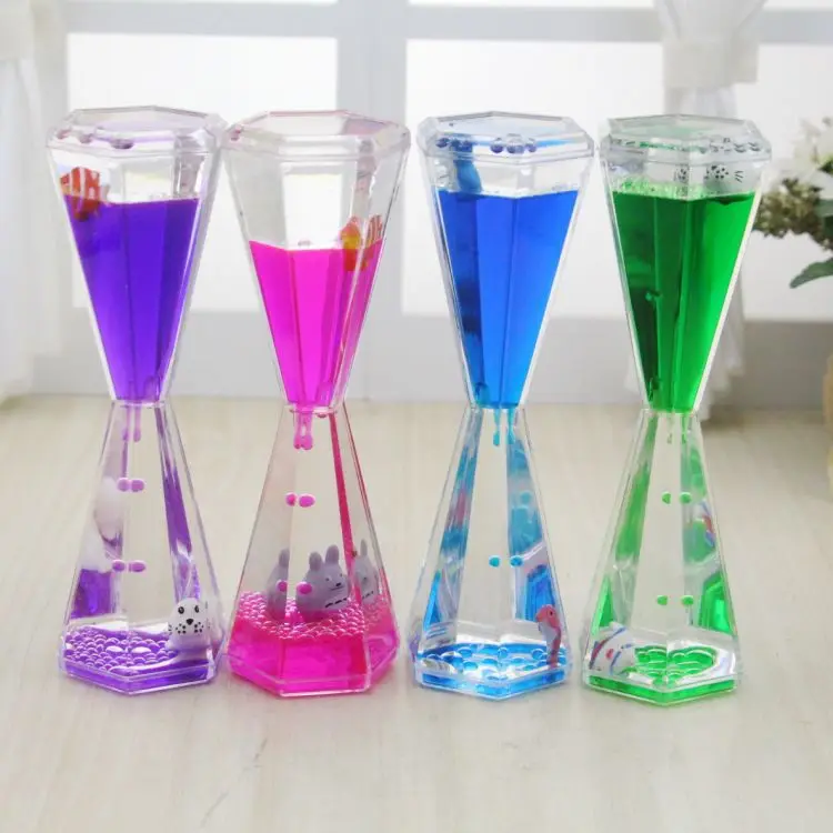 2023 Small Unique Reverse Flowing Liquid Oil Hourglass Timer Anxiety Stress Relief Toys