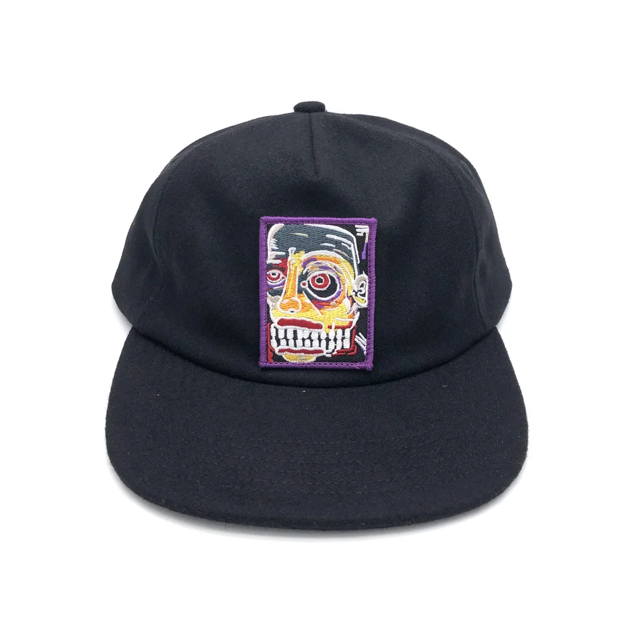 flat bill unstructured 5 panel wool snapback hat with embroidery patch