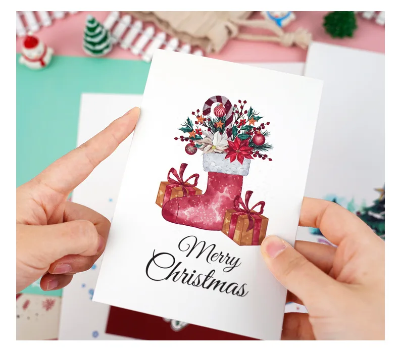 New INS Style Custom Christmas Card Colorful Fold In Half Durable Envelope Handwritten Festival Celebration Greeting Card Set