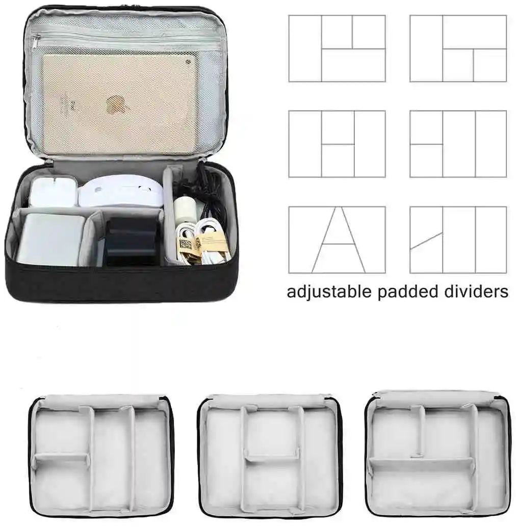 Electronics Travel Organizer, Waterproof Electronic Accessories Case Portable Double Layer Cable Storage Bag for Cord, Charger