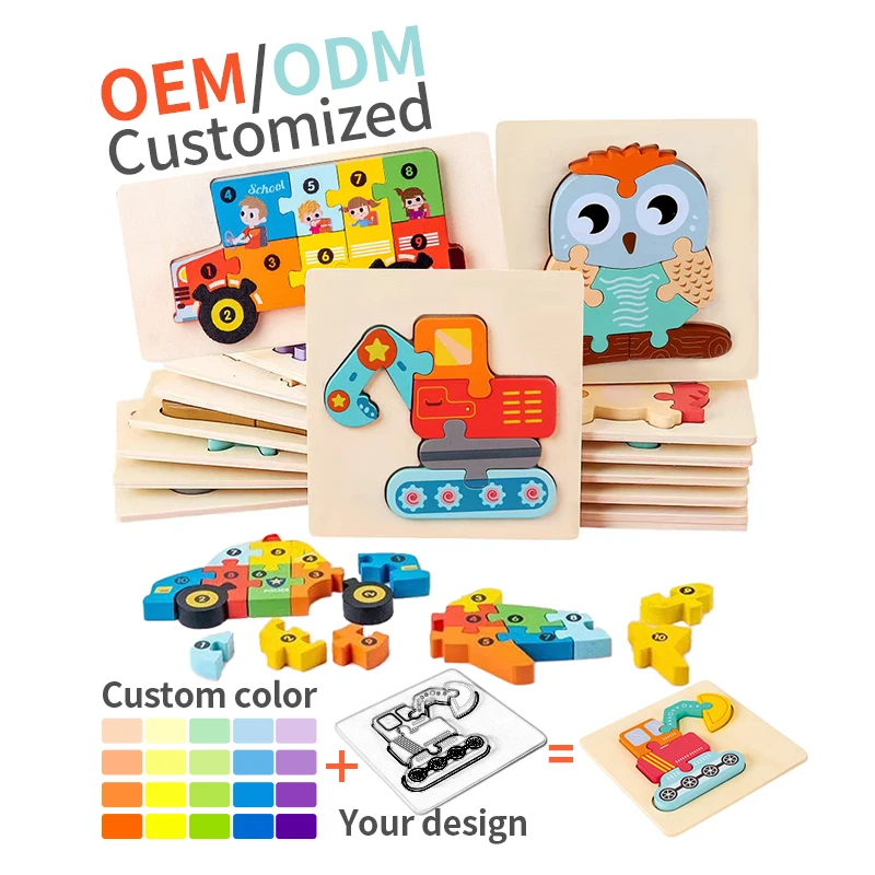 CPC Best Popular Eco-Friendly Car Cartoon Game Kids Games Baby Custom Education Children Animal 3D Wooden Jigsaw Puzzle