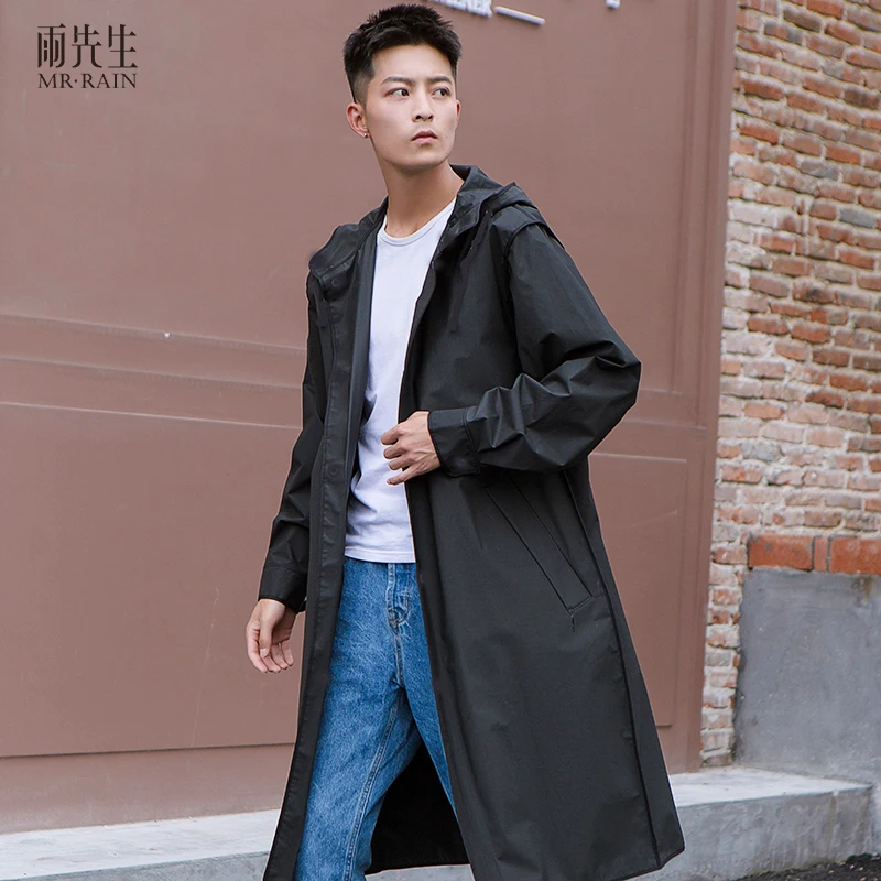 
New design EVA fashion black hiking custom printed long reusable raincoat 