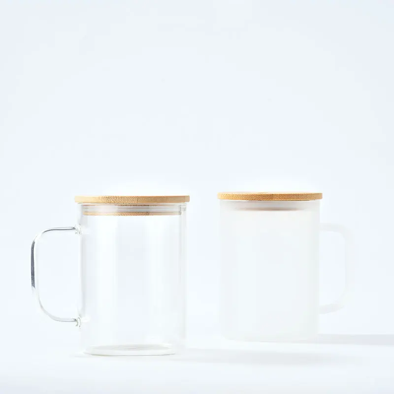 USA WAREHOUSE Frosted Glass Mug Sublimation Blanks 15oz Transparent Clear Beer Glass Mug with Handle Custom Tumbler Cups