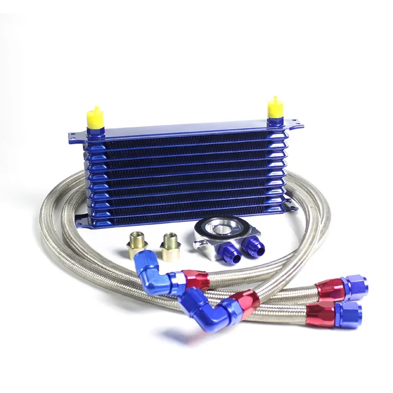 10 Rows Hydraulic Aluminium Oil Cooler Kit AN10 Fittings M20*1.50 3/4-16 UNF NUTS