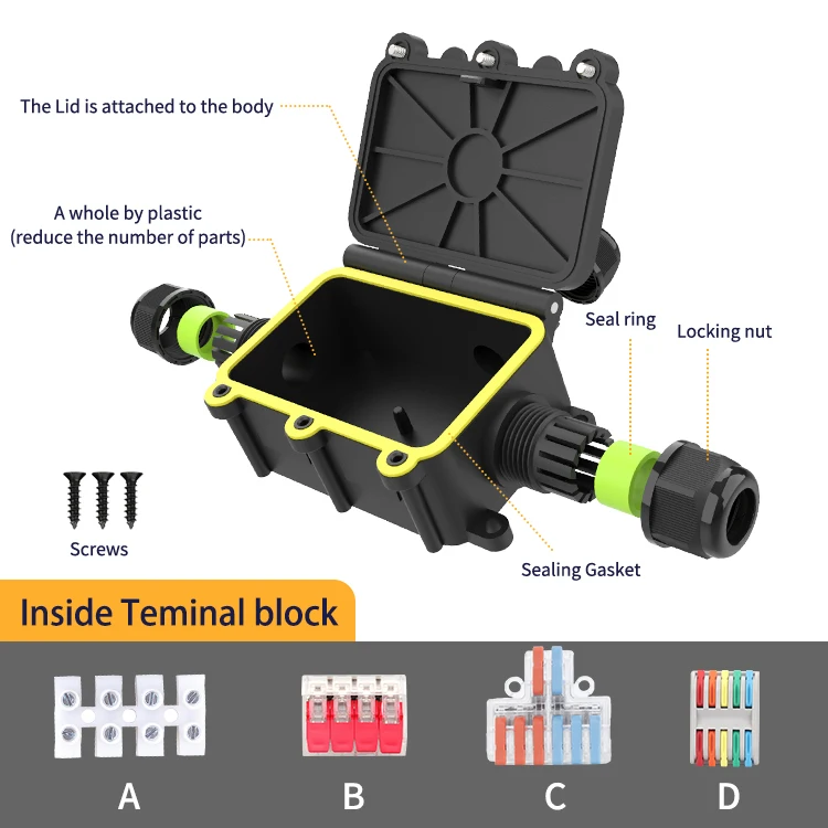 IP68  inner size 72*45*27.5mm 3-way waterproof junction box cable gland electrical box waterproof plastic enclosure junction box