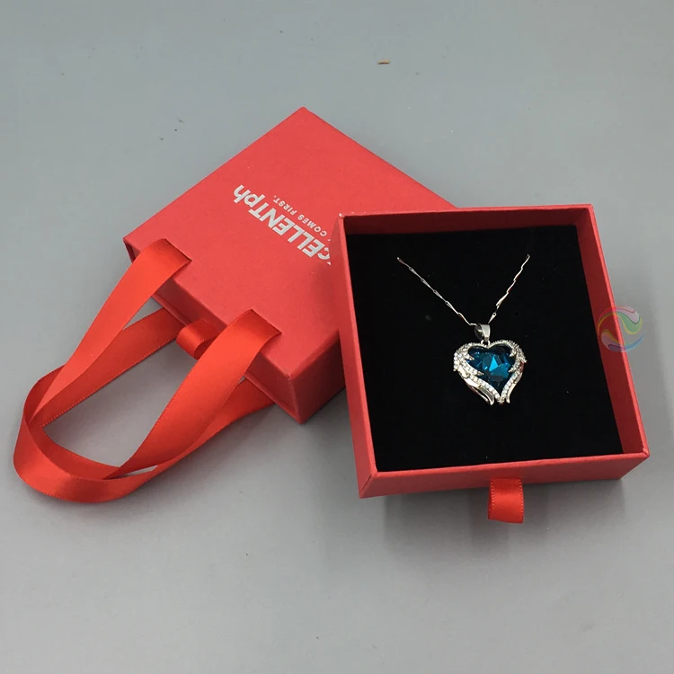 Wholesale Hard Custom LOGO Ribbon Handle Brown Kraft Paper Drawer Jewelry Gift Boxes