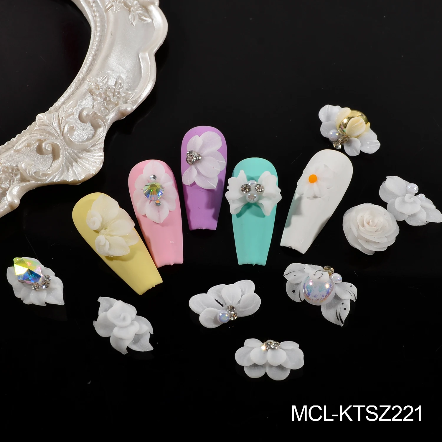 50PCS/kit Kawaii Handmade Nail Art Resin Charms 3D Design Nail Acrylic Flowers