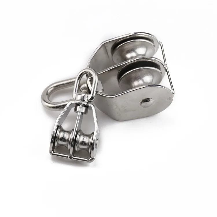 Lifting Double Pulley Block 304 Stainless Steel Crane Swivel Hook Double Pulley Roller Loading