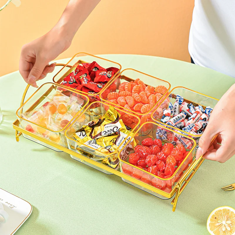 European and American style Dried Fruit Candy Snacks plastics Storage box Gift serving dishes set With metal frame