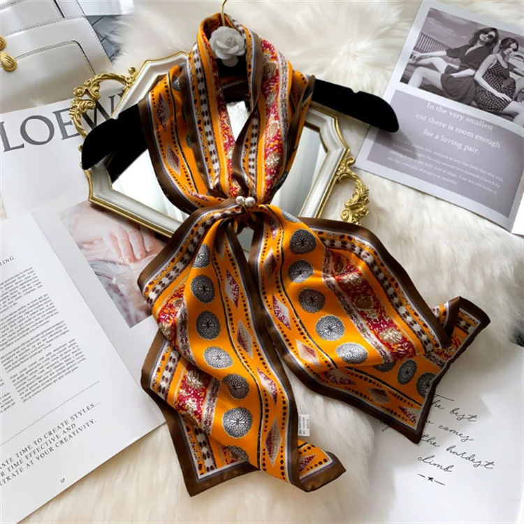 2022 Custom Long Scarf Tie Tote Bag Ribbon Handle Satin Twill Scarf  Silk Satin Scarf