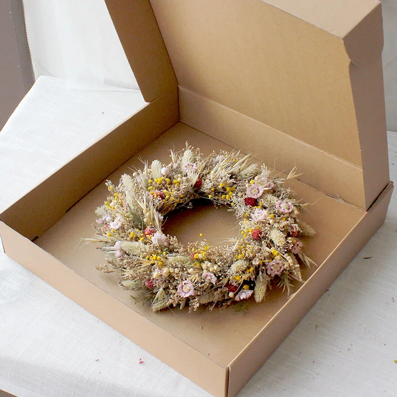 Softdream Wholesale boho decorative garland natural real forever preserved rose dried flower christmas wreath for decor