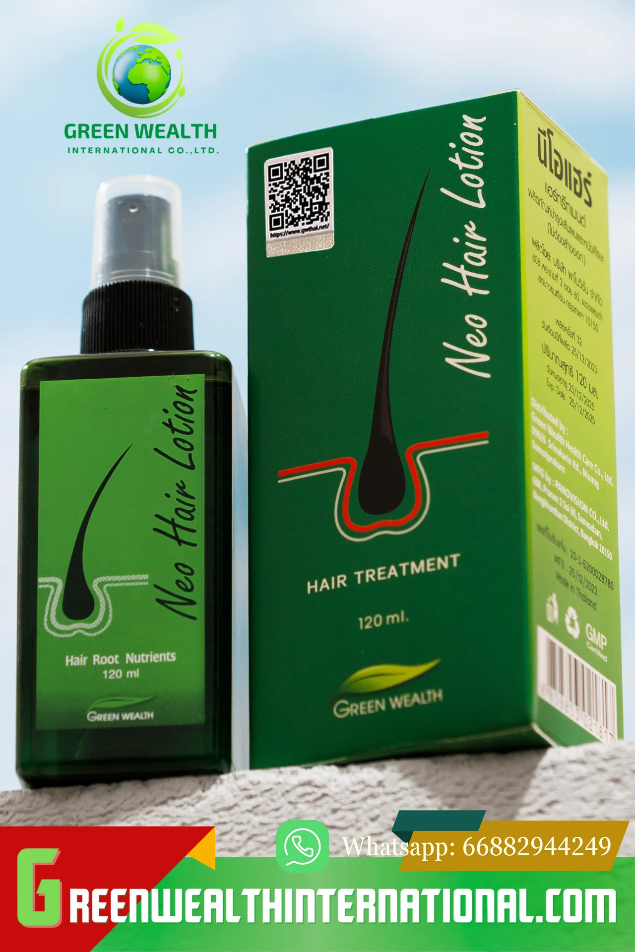 100% Genuine Thai Factory NEO Hair Lotion Spray Treatment for Smooth Hair Regrowth Treatments All Type Hair Care 120 ml. Bottle