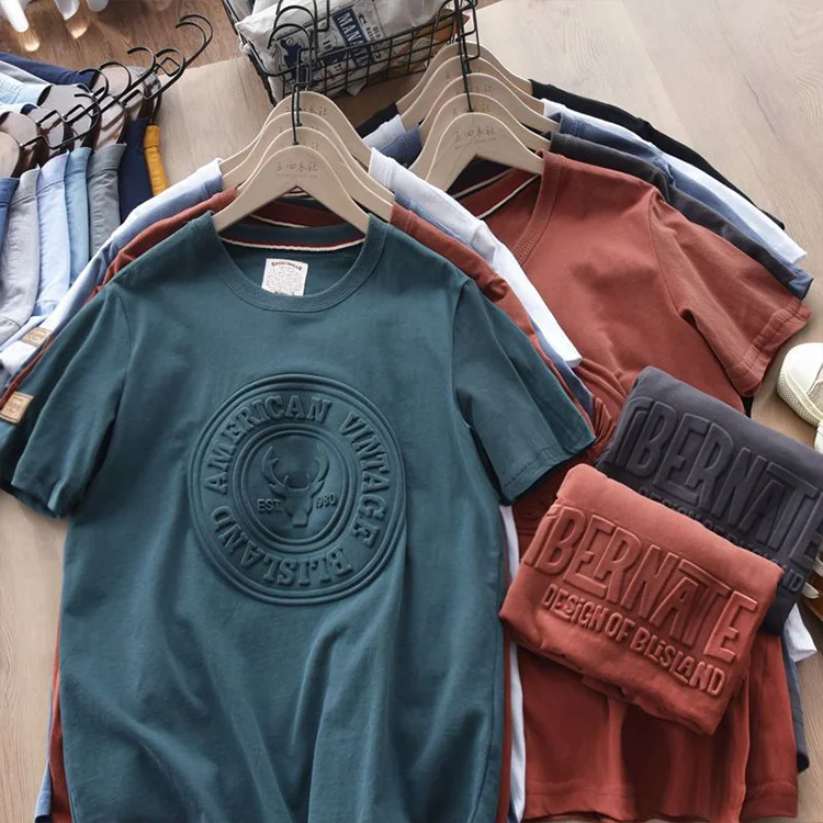 High Quality embossed t shirt 100% Cotton Customized solid colors printing mens t shirts stock Solid color T-shirt