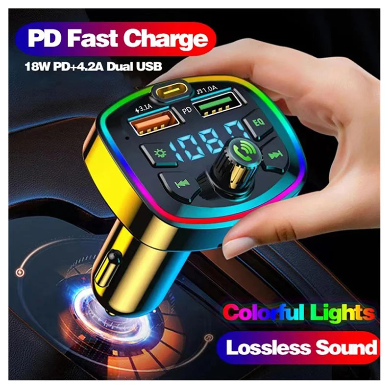 Car Wireless Handsfree Call Audio Receiver Auto TF U Disk MP3 Player USB Fast Charger FM Transmitter Universal Adapter