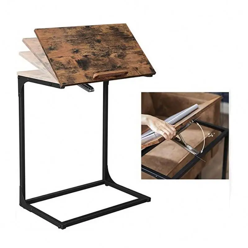 
Industrial Style Living Room Adjustable Wood Tilting Top Laptop Side Tables 