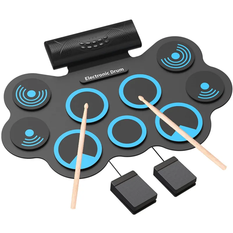 Adult Beginner Portable Electronic Drum Pad, 9 Drum Pads Roll Up Drum Set