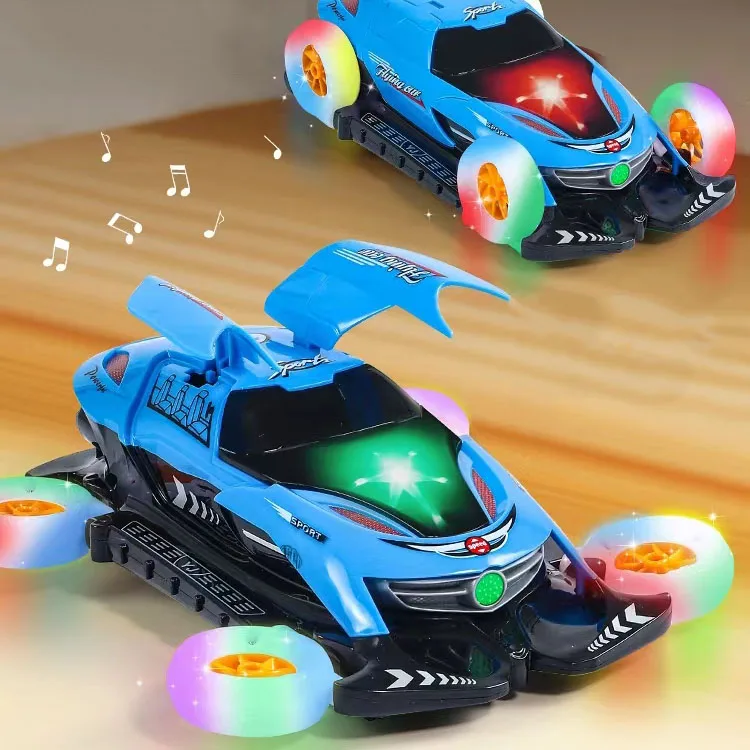Electric Rotating Flying Car Good Quality Universal Wheel Battery Door Opening Car Toy with Lighting Music