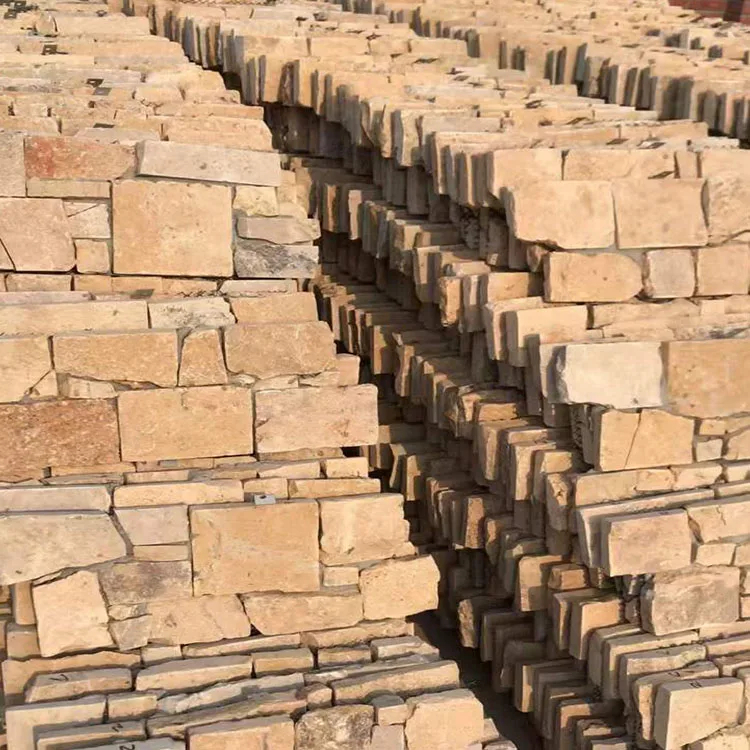 Golden or Yellow or Beige or Cream 3D Wall Decorative Natural Stone Peeled Veneer Strips and Cement Stacked Stone